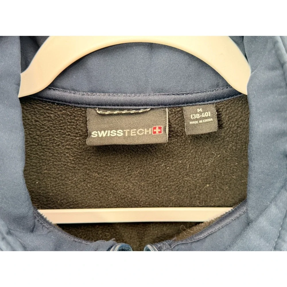 Swiss Tech Hybrid Fleece Jacket Navy Blue Full Zip Sweater | Men's Medium M